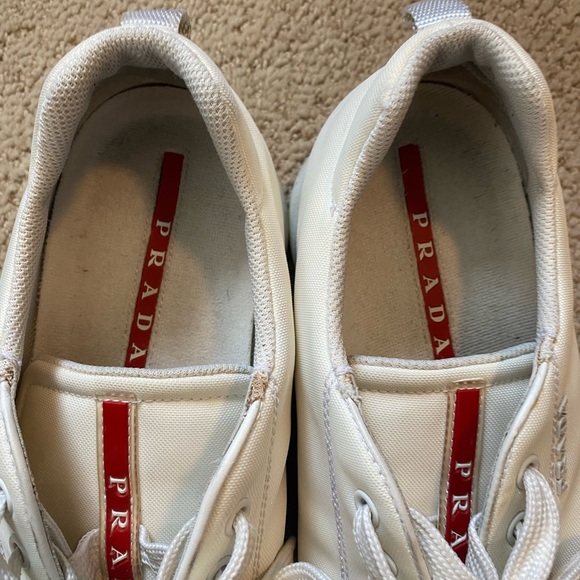 Authentic Prada nylon leather sneakers white lace up - Picture 3 of 10
